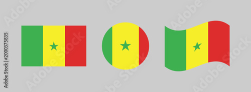 Senegal flags: rectangle circle waving with national tricolor horizontal vertical circular republic official patriotism independence government heraldry