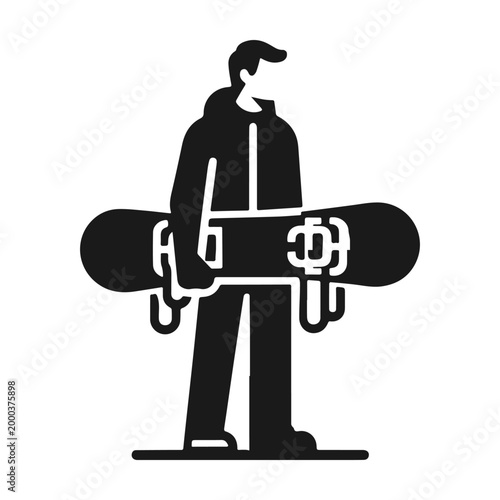 Snowboarder Standing with Snowboard Ready for Winter Sports.
