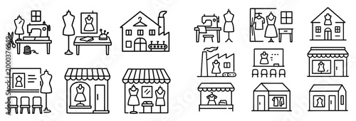 Fashion icons with mannequin dress sewing minimal