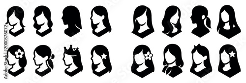 Portrait icons with woman head silhouette minimal