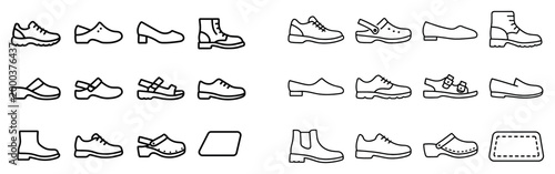 Footwear icons with shoe boot sandal minimal outline