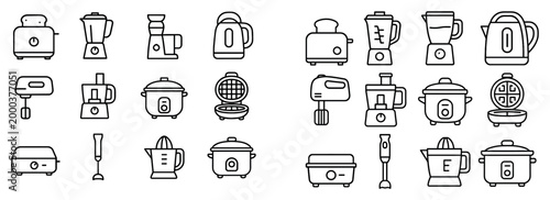 Kitchen appliance icons with blender toaster kettle outline