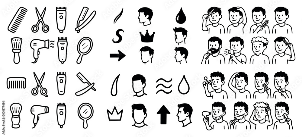 Fototapeta premium Men's haircare and styling tools icons