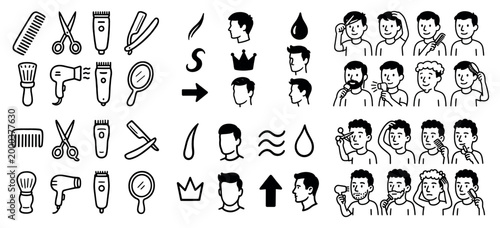 Men's haircare and styling tools icons