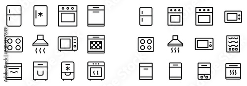 Kitchen icons with fridge oven stove outline minimal