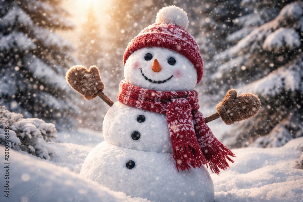 Obraz premium Delighted snowman posing in a snowy winter setting