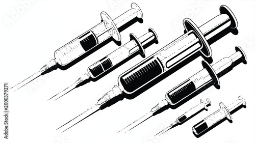 Medical syringes in various sizes for injection purposes