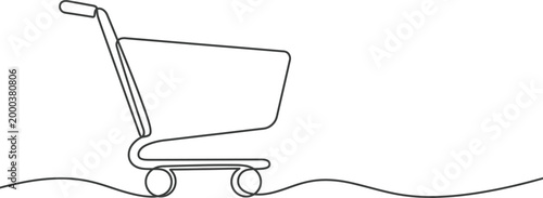Bild auf Leinwand Continuous line art of a grocery trolley for online shopping design