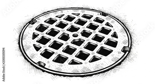 Round metal drain grate with square openings.