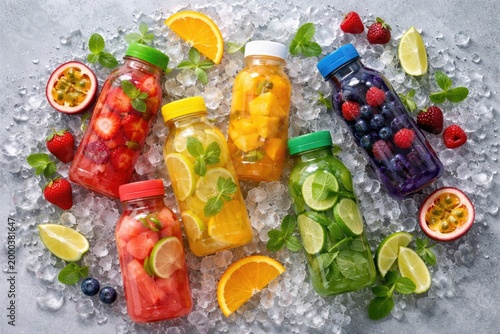 Flat lay of ice packed frui...