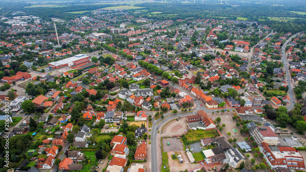 Obraz premium Aerial view around the old town of the city Rotenburg in Germany on a sunny spring noon