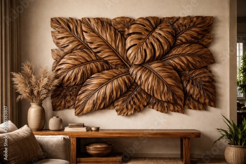 Artistic carved leaf wooden...