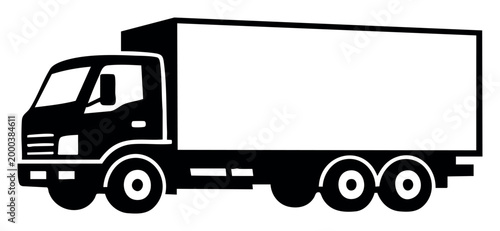 Delivery truck icon in profile view, a black silhouette with a white cargo box, ideal for transport and logistics concepts