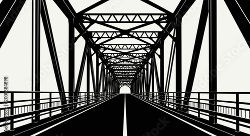 Minimalist Black and White Steel Truss Bridge Perspective Graphic