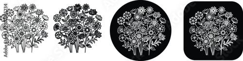 Decorative meadow flower vectors in circle and square frames for greeting cards and stationary