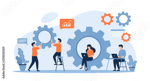 Business Team Working Together to Optimize Workflow with Gears