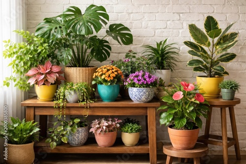 Assorted vivid flowerpots w...