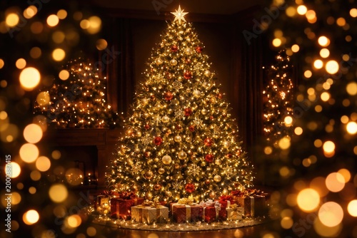 Brightly lit holiday tree s...