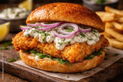 Golden fried fish sandwich ...