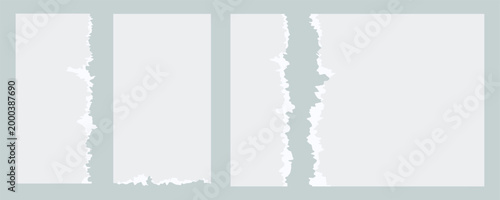 Torn paper strips set isolated on background. Vector realistic illustration of ripped white sheet edges, blank reminder notice layout, pieces of used notebook page, waste material for recycling