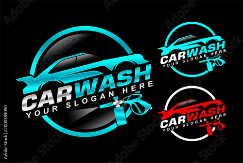 car wash detailing logo emblem badge template cleaning car service on black background
