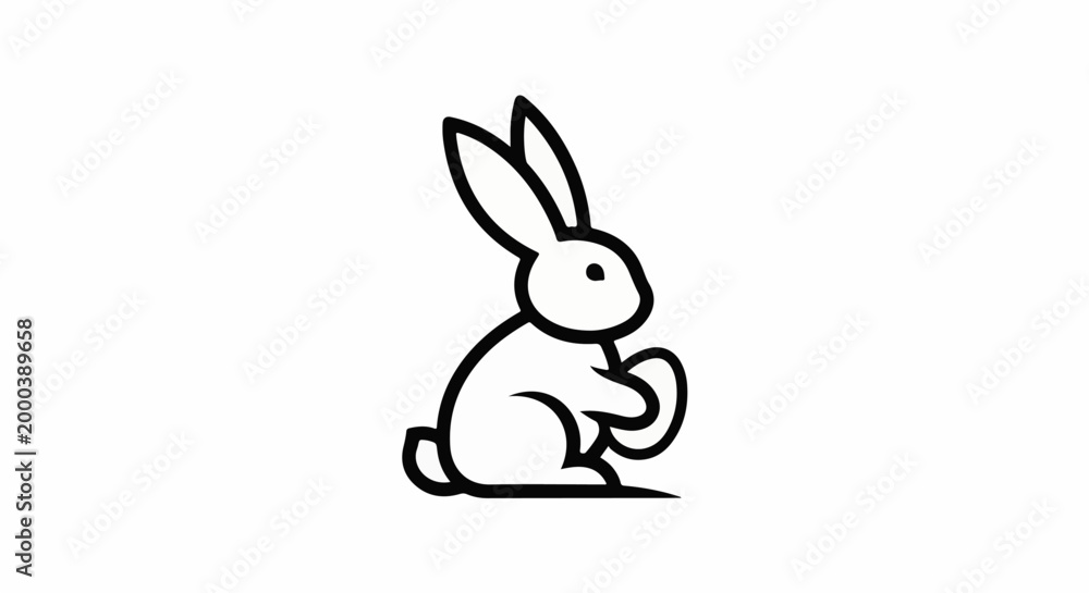 Fototapeta premium Minimalist line art of a rabbit holding an egg, stark white background
