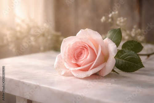 delicate pink rose resting ...