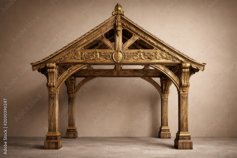Fototapeta premium Old style gilded timber frame showcased on a smooth neutral background