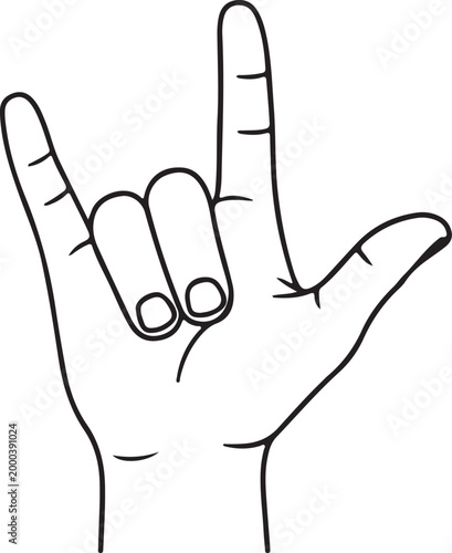 Hand gesture I love you sign line drawing sign language