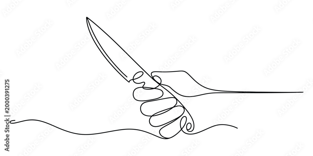Obraz premium Continuous single line drawing of a hand holding a knife