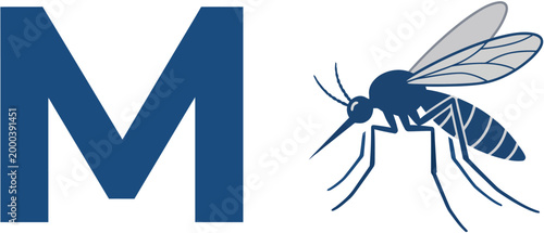 Icon of the letter M next to a mosquito, representing medical entomology and disease prevention through insect control
