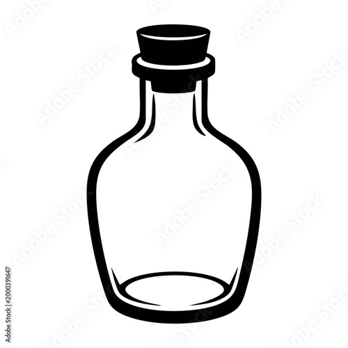 Bottle with cork top, presenting an empty illustration for liquid storage or a vintage apothecary concept