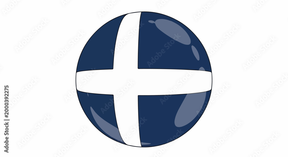Fototapeta premium Dark blue sphere with a white cross, highlighted with reflections