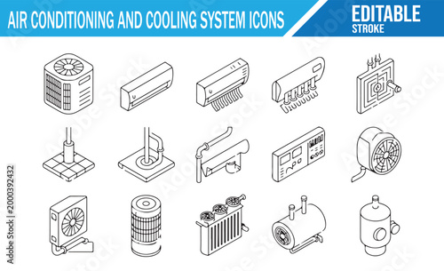 Air Conditioning Service Icons Collection for Cooling Repair and Maintenance Graphics