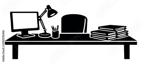 Home office or school desk with essential items for studying and working remotely, creating a productive area