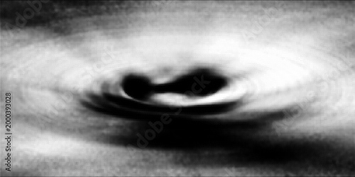 Black radial halftone circles. Dotted sound wave rings. Stippled epicenter, target, radar icon concept. Ripple concentric signal vibration element. Vector round dashed and dotted