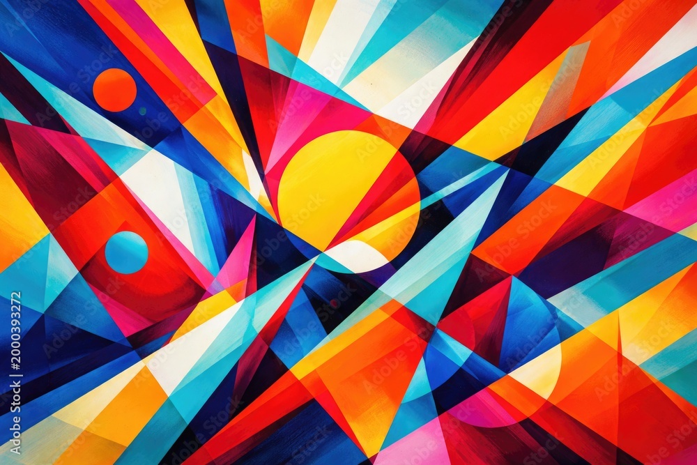 Obraz premium Abstract geometric painting in bright bold hues creating an energetic modern look