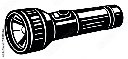 Flashlight or torch providing light, black and white icon representing help, safety, and exploration