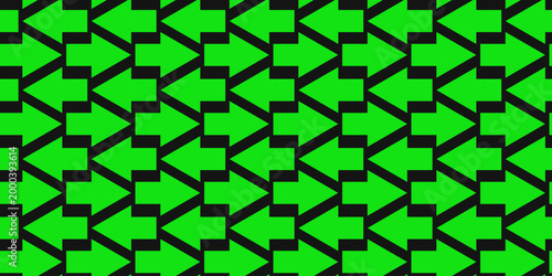 Seamless geometric pattern with bright green arrows on black background for modern design. vector