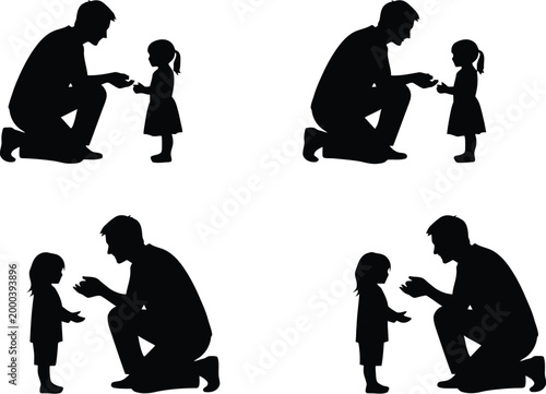 Silhouettes of fathers and daughters sharing tender moments together