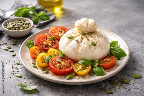 Delicious burrata cheese ac...