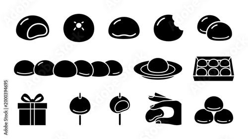Mochi Ice Cream Silhouette Set – Japanese Dessert Balls and Sweet Treat Icons