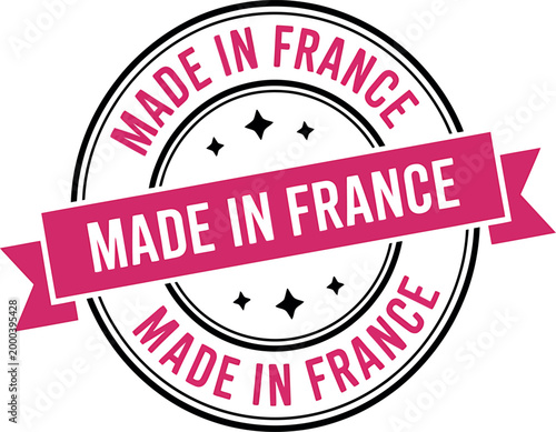 Pink Made in France Badge with Ribbon Design Isolated