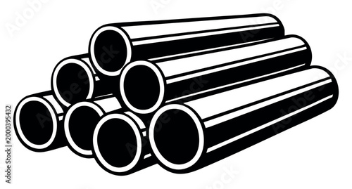 Stack of metal pipes, illustrating industrial equipment for construction, plumbing, manufacturing, and distribution systems