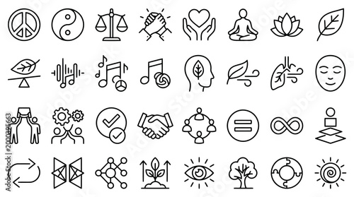 harmony outline icons, balance linear icon set