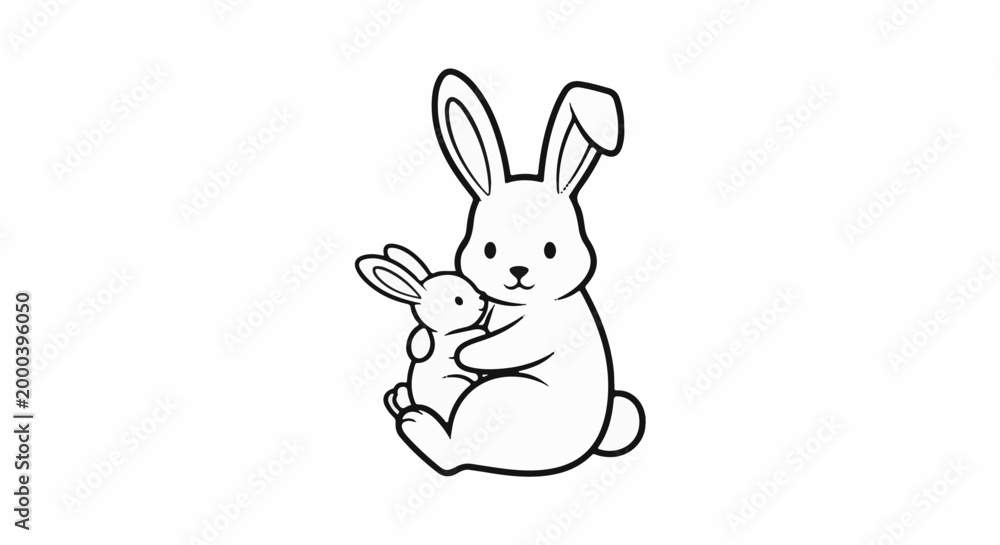 Fototapeta premium A mother rabbit hugs her baby rabbit, both with big ears and smiling