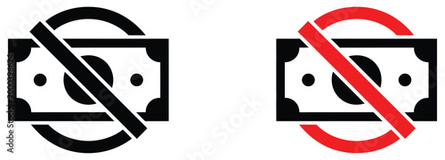 No money icon vector graphic representing zero balance or insufficient funds, modern outline style with wallet, coin, and cancel symbol combination suitable for accounting dashboards, e-commerce error