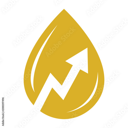 Oil Price Rising Icon with Up Arrow in Drop Shape Flat Vector EPS
