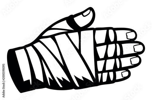 Bandaged hand icon showing injury and first aid application. Representing healthcare, injury recovery, and protective treatment