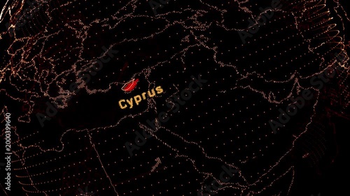 Cyprus Map Highlight on Rotating Digital Globe